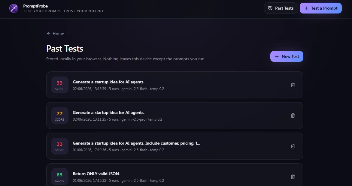 PromptProbe product screenshot